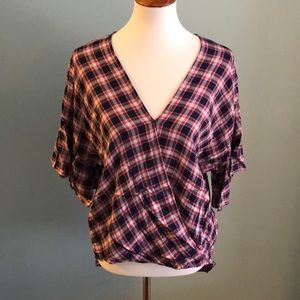 Max Studio plaid wrap top
